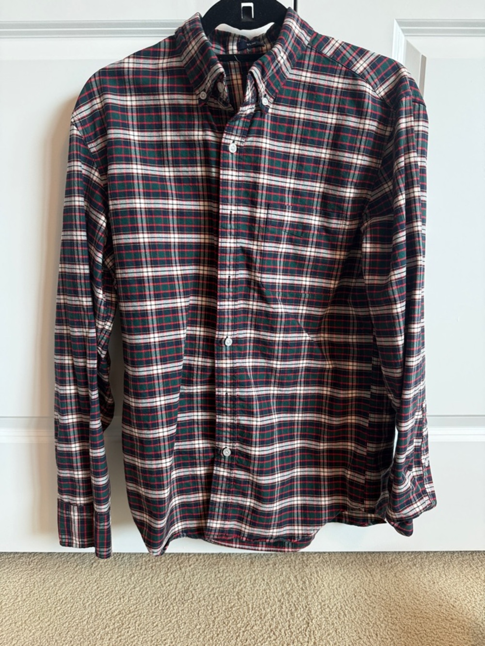 J. Crew Men's Plaid Button-Down Shirt in Navy, Red, and White
